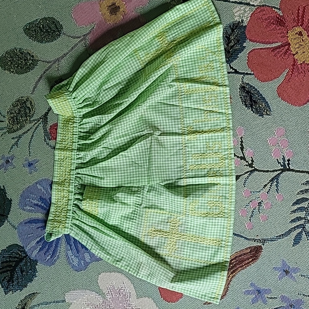 Vintage Embroidered Green Gingham Apron